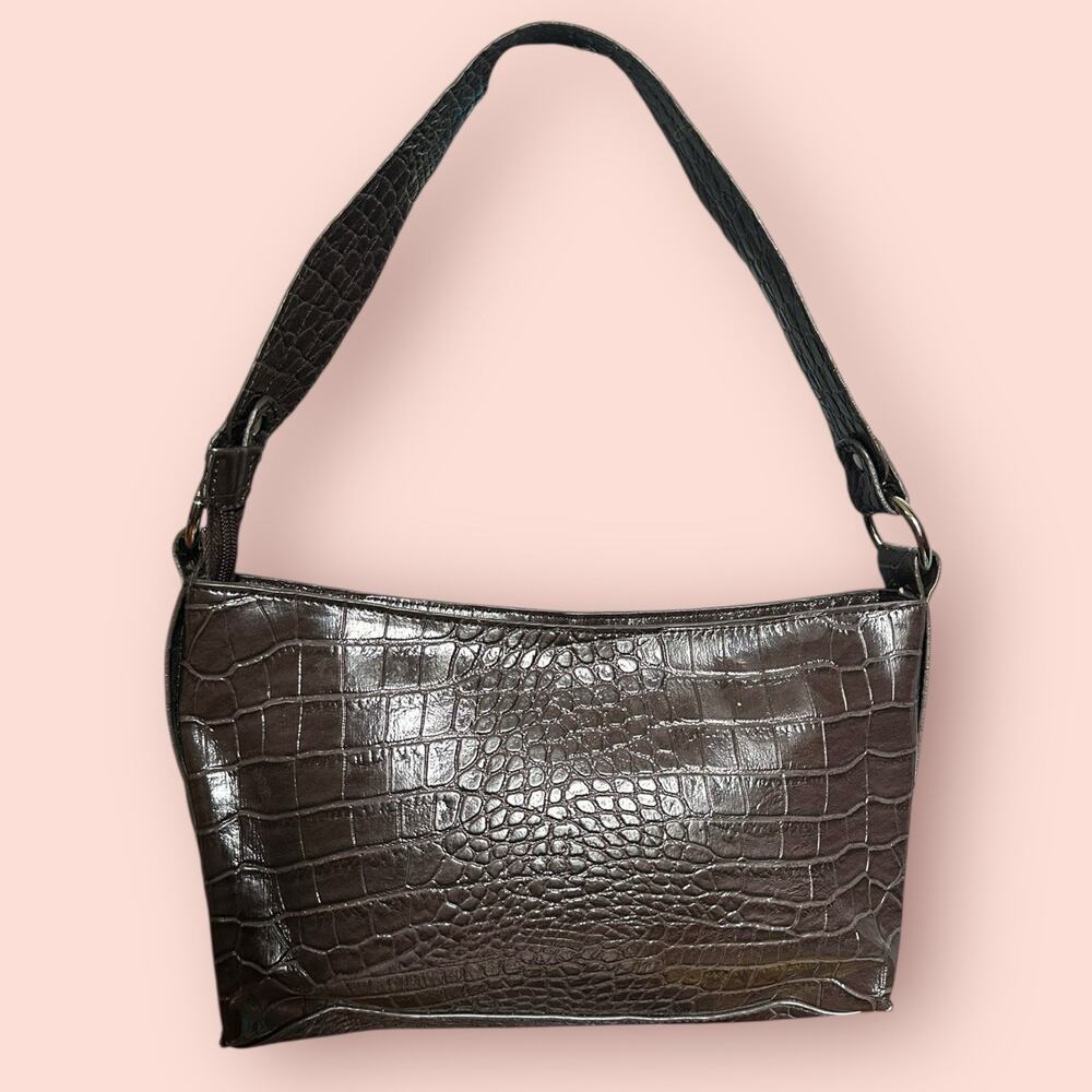 Y2K Purse Patent Shoulder Strap Small Bag Punk Brown Faux Leather Alligator Goth